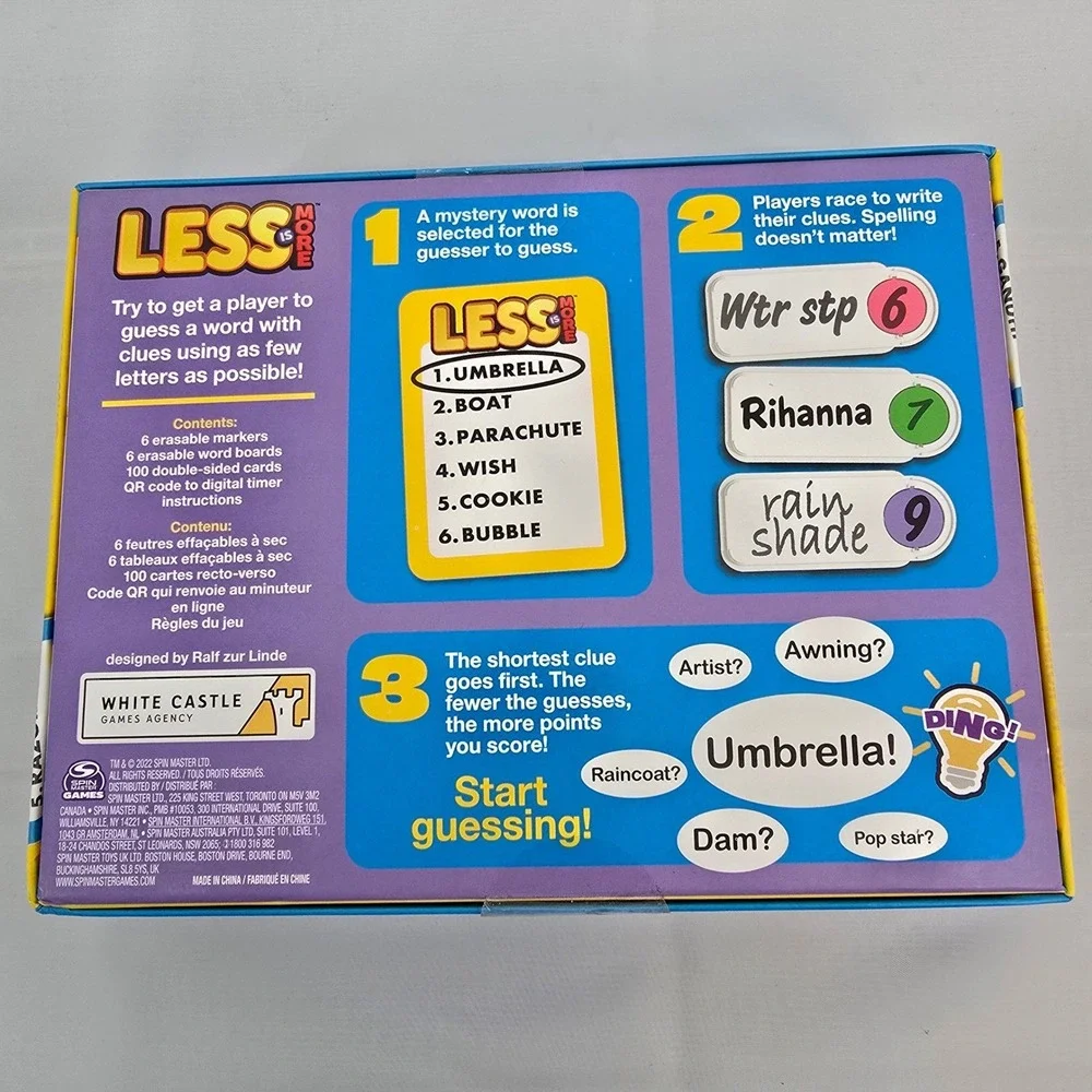 Spin Master Games Less Is More Word Guessing Game for Kids‎ Ages 8 Plus New